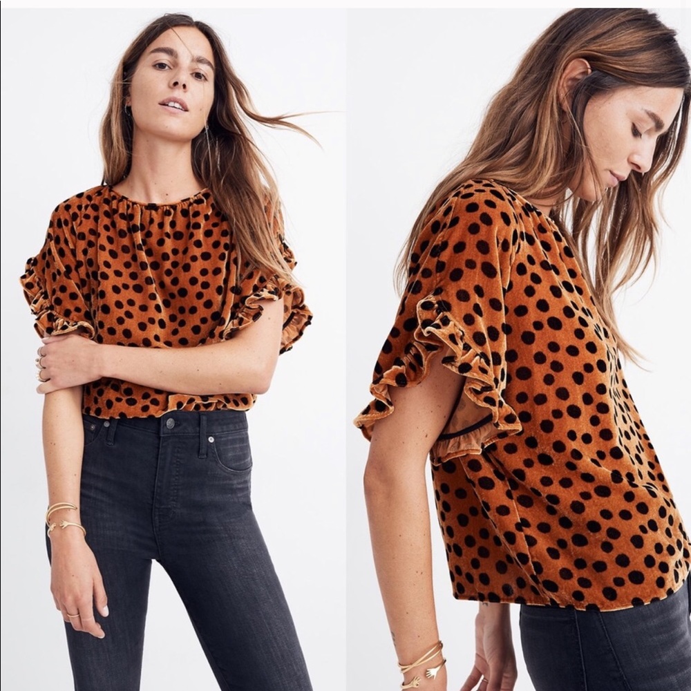 MADEWELL velvet memento ruffle sleeve top
